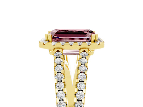 Yellow gold Emerald Cut Morganite Halo Split Shank Engagement Ring_17