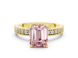 Yellow gold Emerald Cut Morganite Milgrain Pavé Engagement Ring with Four-Prong Setting_12
