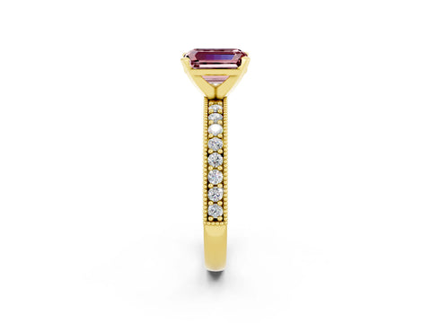 Yellow gold Emerald Cut Morganite Milgrain Pavé Engagement Ring with Four-Prong Setting_14