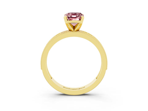 Yellow gold Emerald Cut Morganite Milgrain Pavé Engagement Ring with Four-Prong Setting_15