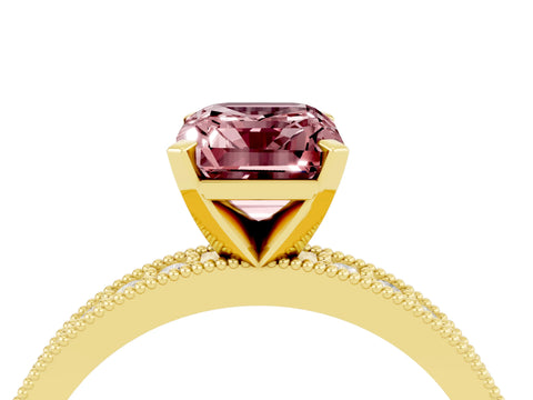 Yellow gold Emerald Cut Morganite Milgrain Pavé Engagement Ring with Four-Prong Setting_16