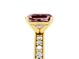 Yellow gold Emerald Cut Morganite Milgrain Pavé Engagement Ring with Four-Prong Setting_17