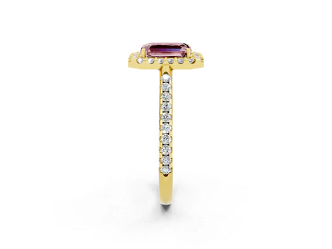 Yellow gold Emerald Cut Morganite Pavé Halo Ring with Four-Prong Setting_14