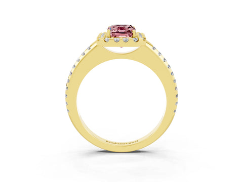 Yellow gold Emerald Cut Morganite Pavé Halo Ring with Four-Prong Setting_15