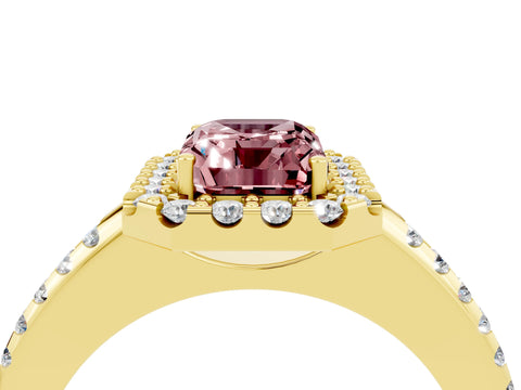 Yellow gold Emerald Cut Morganite Pavé Halo Ring with Four-Prong Setting_16