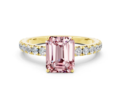 Yellow gold Emerald Cut Morganite Pavé Solitaire Engagement Ring with Four-Prong Setting_12
