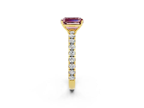 Yellow gold Emerald Cut Morganite Pavé Solitaire Engagement Ring with Four-Prong Setting_14