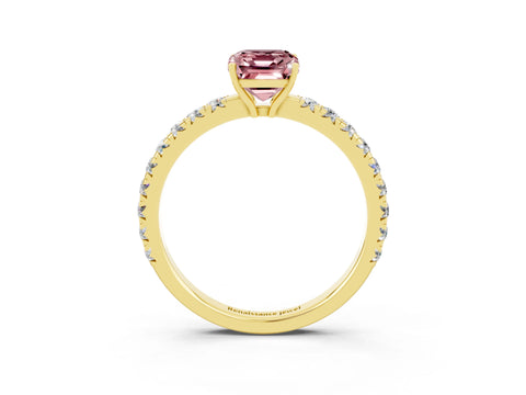 Yellow gold Emerald Cut Morganite Pavé Solitaire Engagement Ring with Four-Prong Setting_15