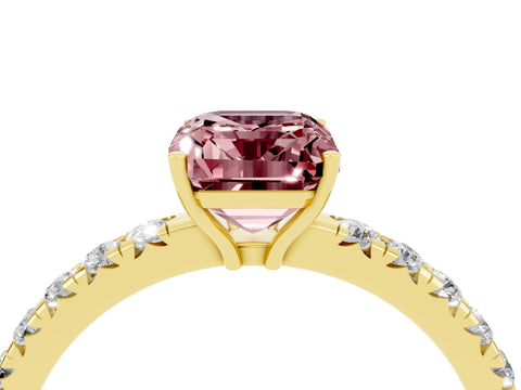 Yellow gold Emerald Cut Morganite Pavé Solitaire Engagement Ring with Four-Prong Setting_16