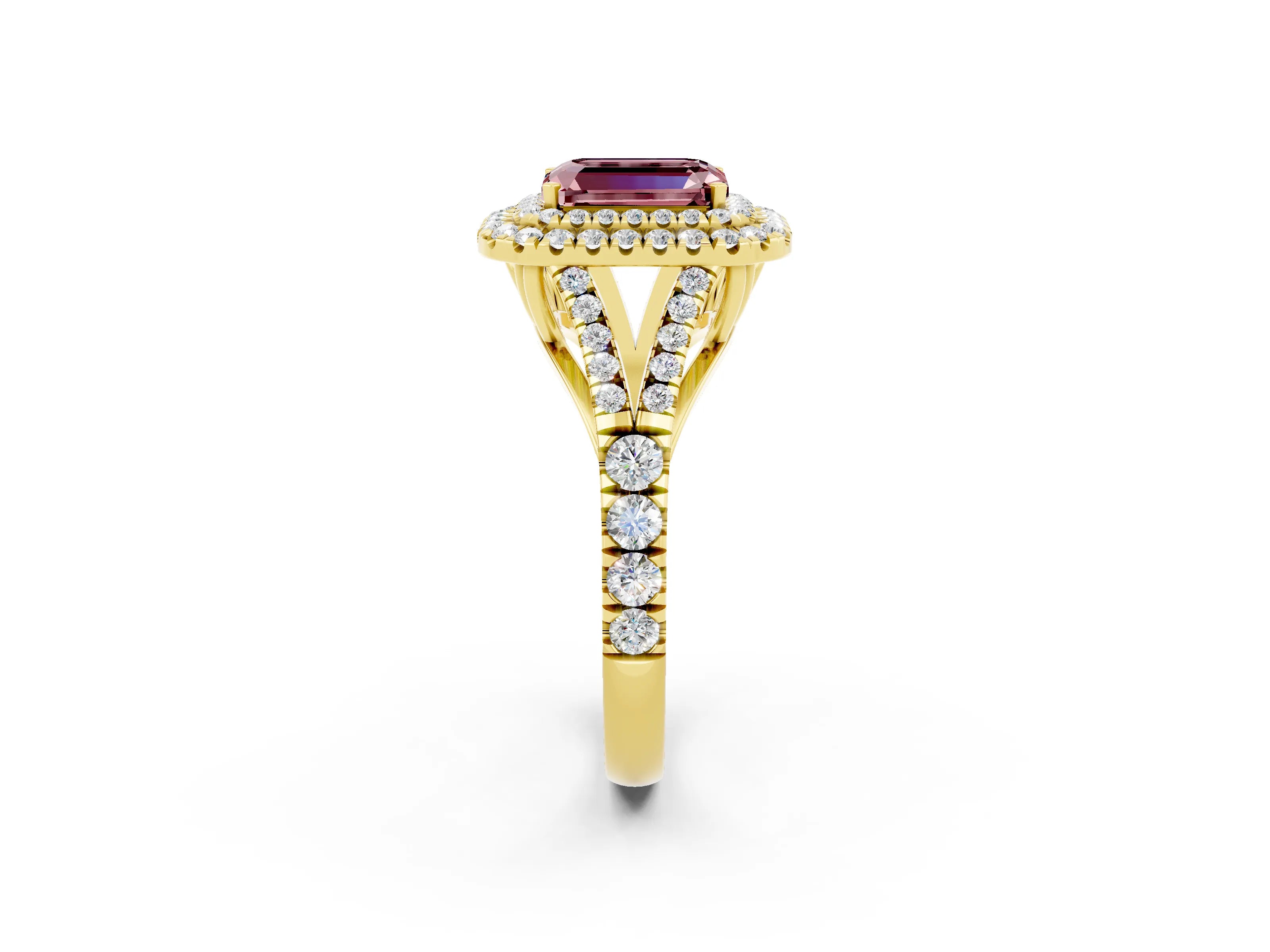 Yellow gold Emerald Cut Morganite Pavé Split Shank Double Halo Engagement Ring_2