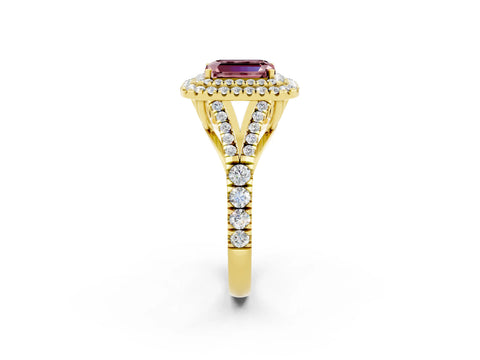 Yellow gold Emerald Cut Morganite Pavé Split Shank Double Halo Engagement Ring_2