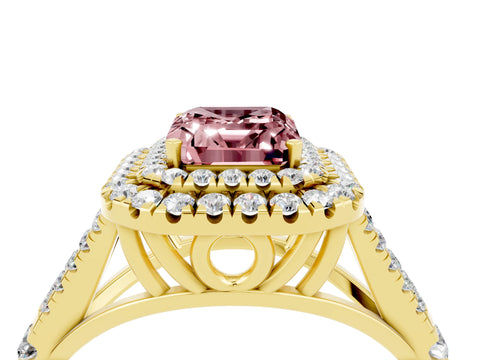 Yellow gold Emerald Cut Morganite Pavé Split Shank Double Halo Engagement Ring_4