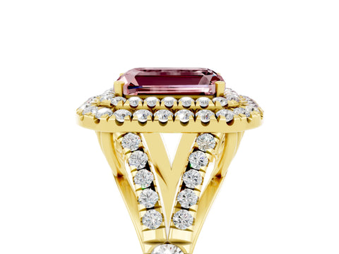Yellow gold Emerald Cut Morganite Pavé Split Shank Double Halo Engagement Ring_5