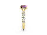 Yellow gold Emerald Cut Morganite Pave Band Solitaire Ring with Four-Prong Setting_26