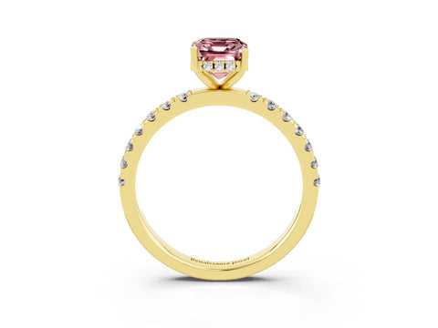 Yellow gold Emerald Cut Morganite Pave Band Solitaire Ring with Four-Prong Setting_27