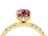 Yellow gold Emerald Cut Morganite Pave Band Solitaire Ring with Four-Prong Setting_28