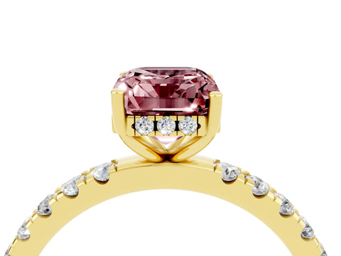 Yellow gold Emerald Cut Morganite Pave Band Solitaire Ring with Four-Prong Setting_28