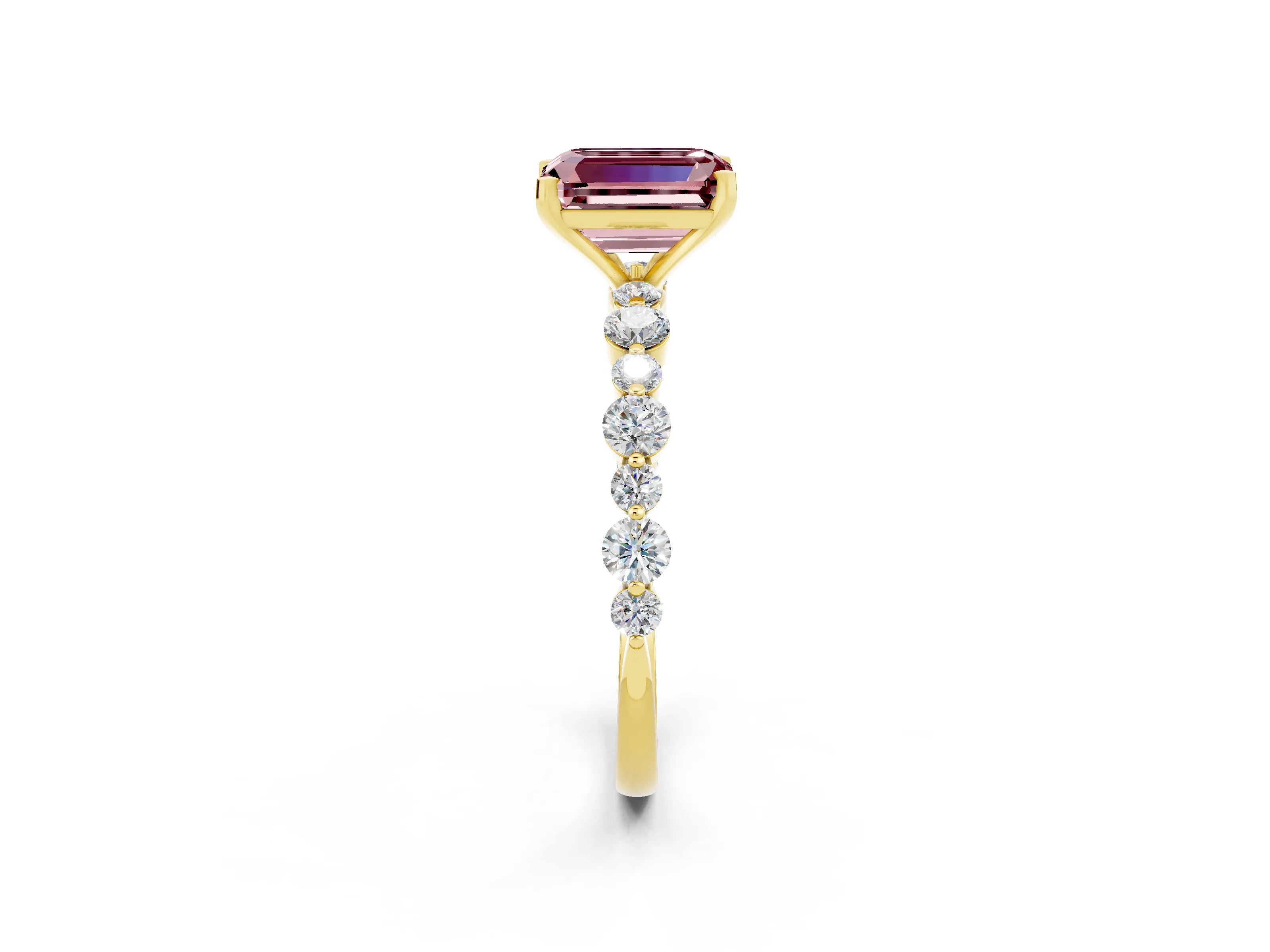 Yellow gold Emerald Cut Morganite Prong Set Engagement Ring with Pavé Band_2