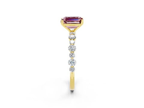 Yellow gold Emerald Cut Morganite Prong Set Engagement Ring with Pavé Band_2