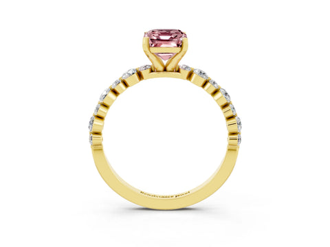 Yellow gold Emerald Cut Morganite Prong Set Engagement Ring with Pavé Band_3