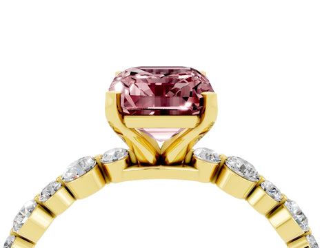 Yellow gold Emerald Cut Morganite Prong Set Engagement Ring with Pavé Band_4