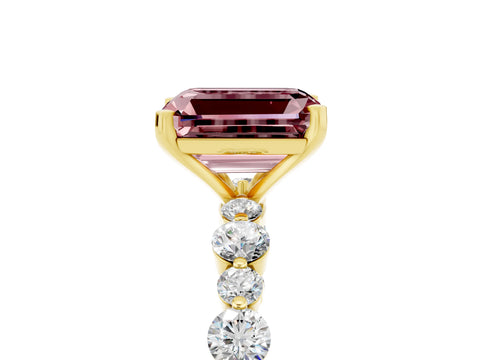 Yellow gold Emerald Cut Morganite Prong Set Engagement Ring with Pavé Band_5