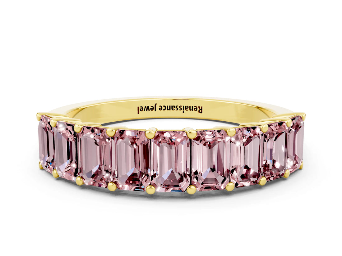 Yellow gold Emerald Cut Morganite Prong-Set Eternity Band_6