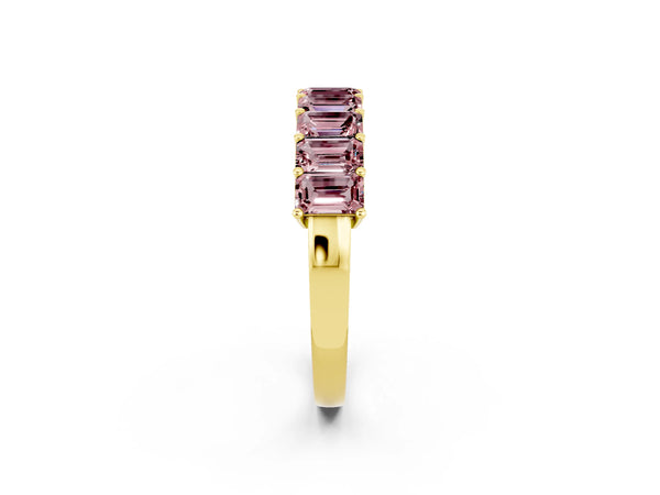 Yellow gold Emerald Cut Morganite Prong-Set Eternity Band