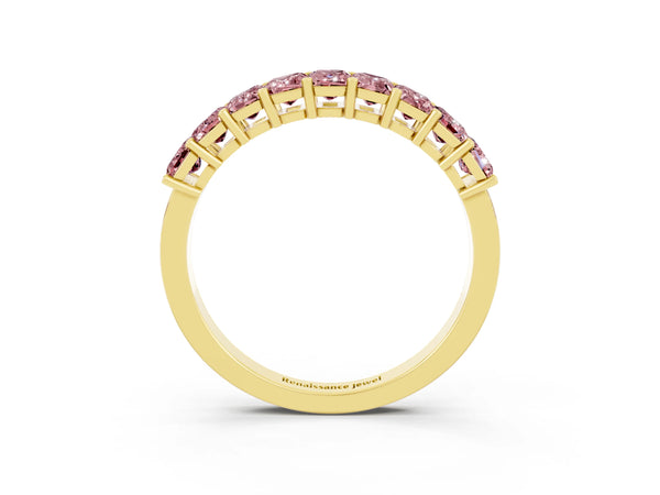 Yellow gold Emerald Cut Morganite Prong-Set Eternity Band