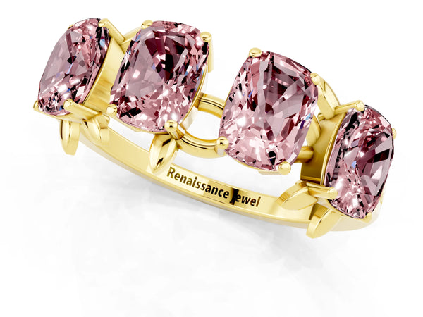 Yellow gold Emerald Cut Morganite Prong-Set Half Eternity Band