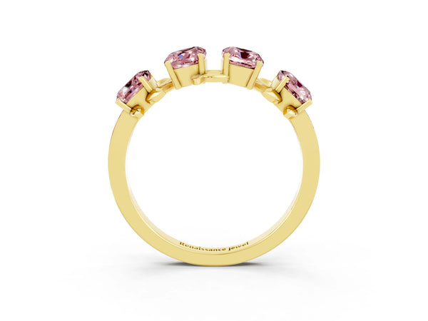 Yellow gold Emerald Cut Morganite Prong-Set Half Eternity Band