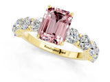 Yellow gold Emerald Cut Morganite Prong Setting with Side Stones on a Pave Band_1