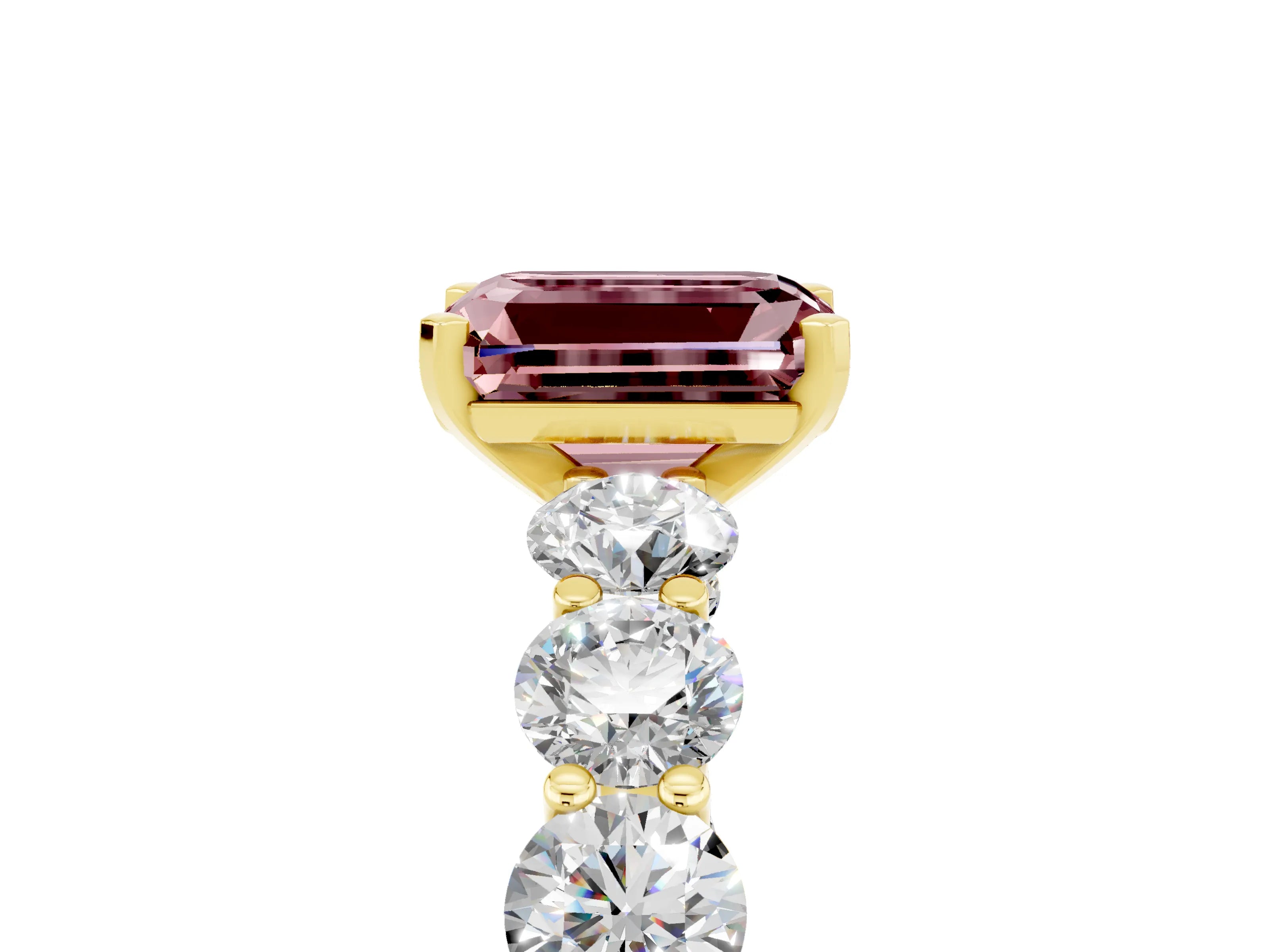 Yellow gold Emerald Cut Morganite Prong Setting with Side Stones on a Pave Band_5