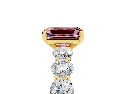 Yellow gold Emerald Cut Morganite Prong Setting with Side Stones on a Pave Band_5