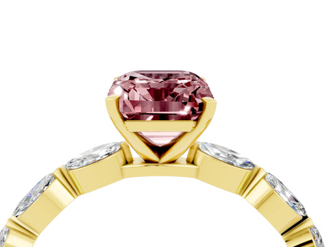 Yellow gold Emerald Cut Morganite Ring with Marquise Side Stones and Prong Setting_4