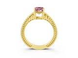 Yellow gold Emerald Cut Morganite Ring with Milgrain Pavé Band and Four-Prong Setting_15