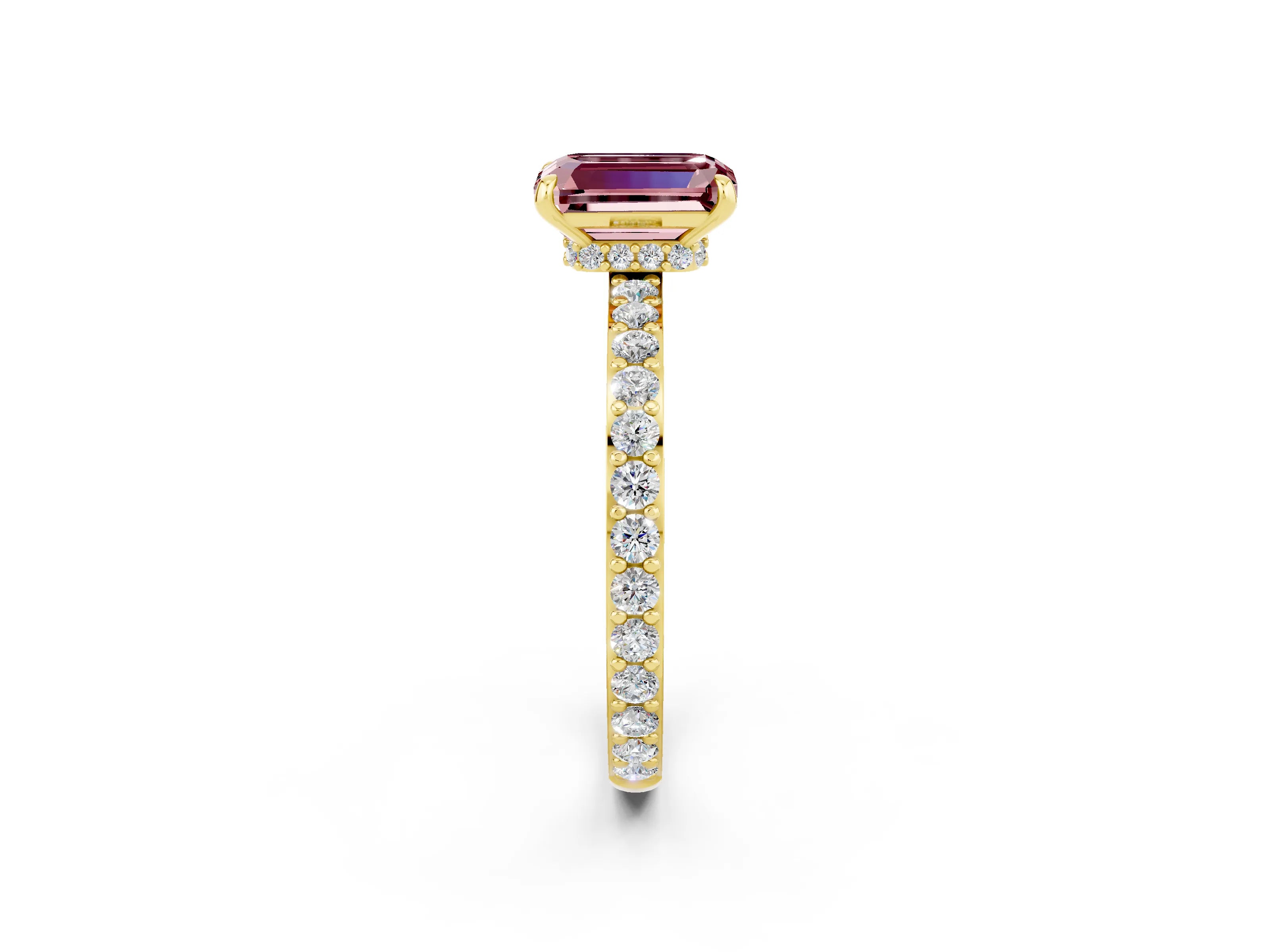 Yellow gold Emerald Cut Morganite Ring with Pavé Band and Four-Prong Setting_2