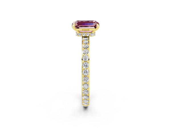 Yellow gold Emerald Cut Morganite Pavé Engagement Ring with Round  Accents and Prong Setting