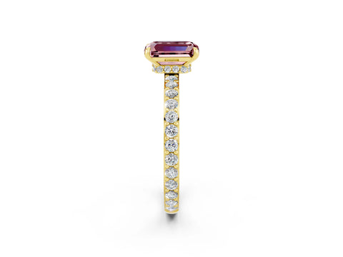 Yellow gold Emerald Cut Morganite Ring with Pavé Band and Four-Prong Setting_2