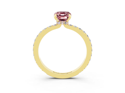 Yellow gold Emerald Cut Morganite Ring with Pavé Band and Four-Prong Setting_3