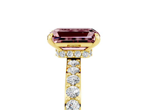 Yellow gold Emerald Cut Morganite Ring with Pavé Band and Four-Prong Setting_5