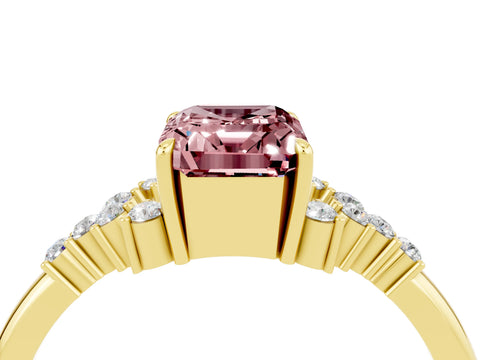 Yellow gold Emerald Cut Morganite Ring with Side Stones and Four-Prong Setting_40