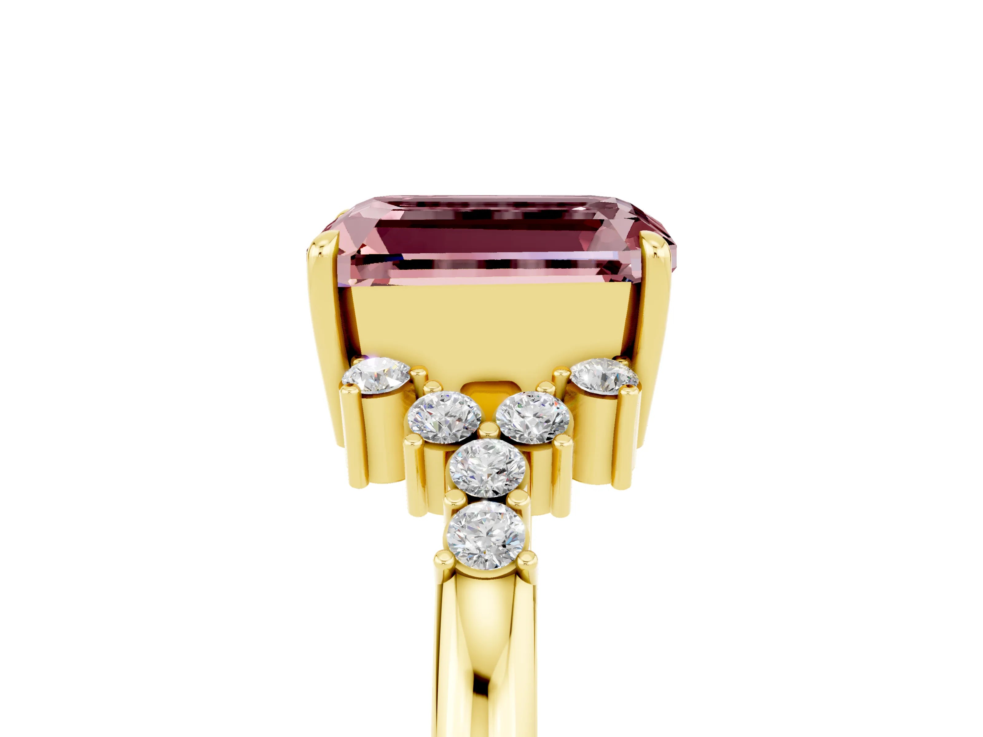 Yellow gold Emerald Cut Morganite Ring with Side Stones and Four-Prong Setting_41