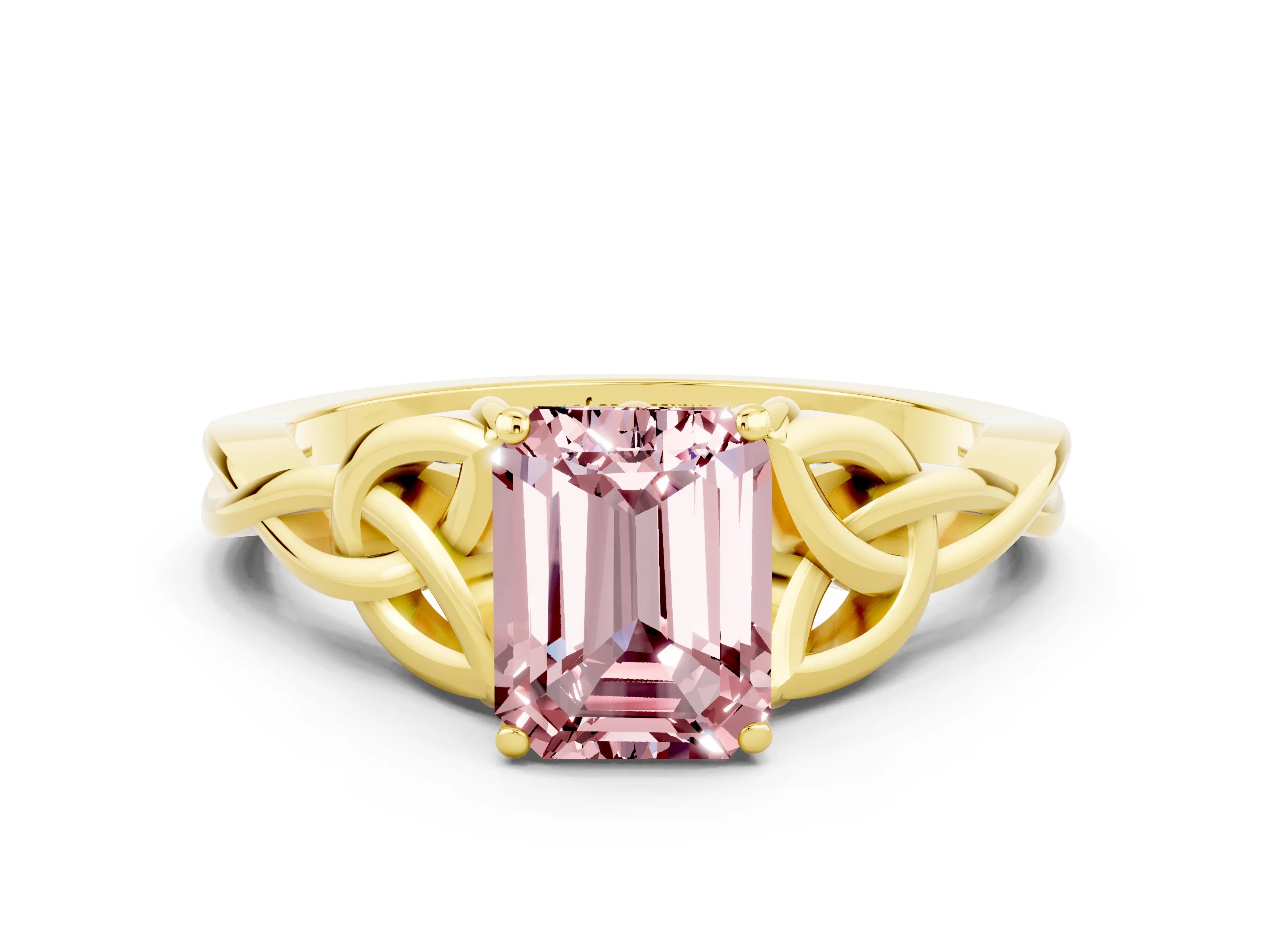 Yellow gold Emerald Cut Morganite Solitaire Celtic Knot Ring with Four-Prong Setting_12