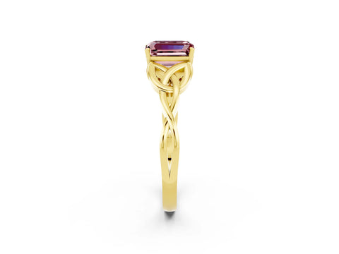 Yellow gold Emerald Cut Morganite Solitaire Celtic Knot Ring with Four-Prong Setting_14