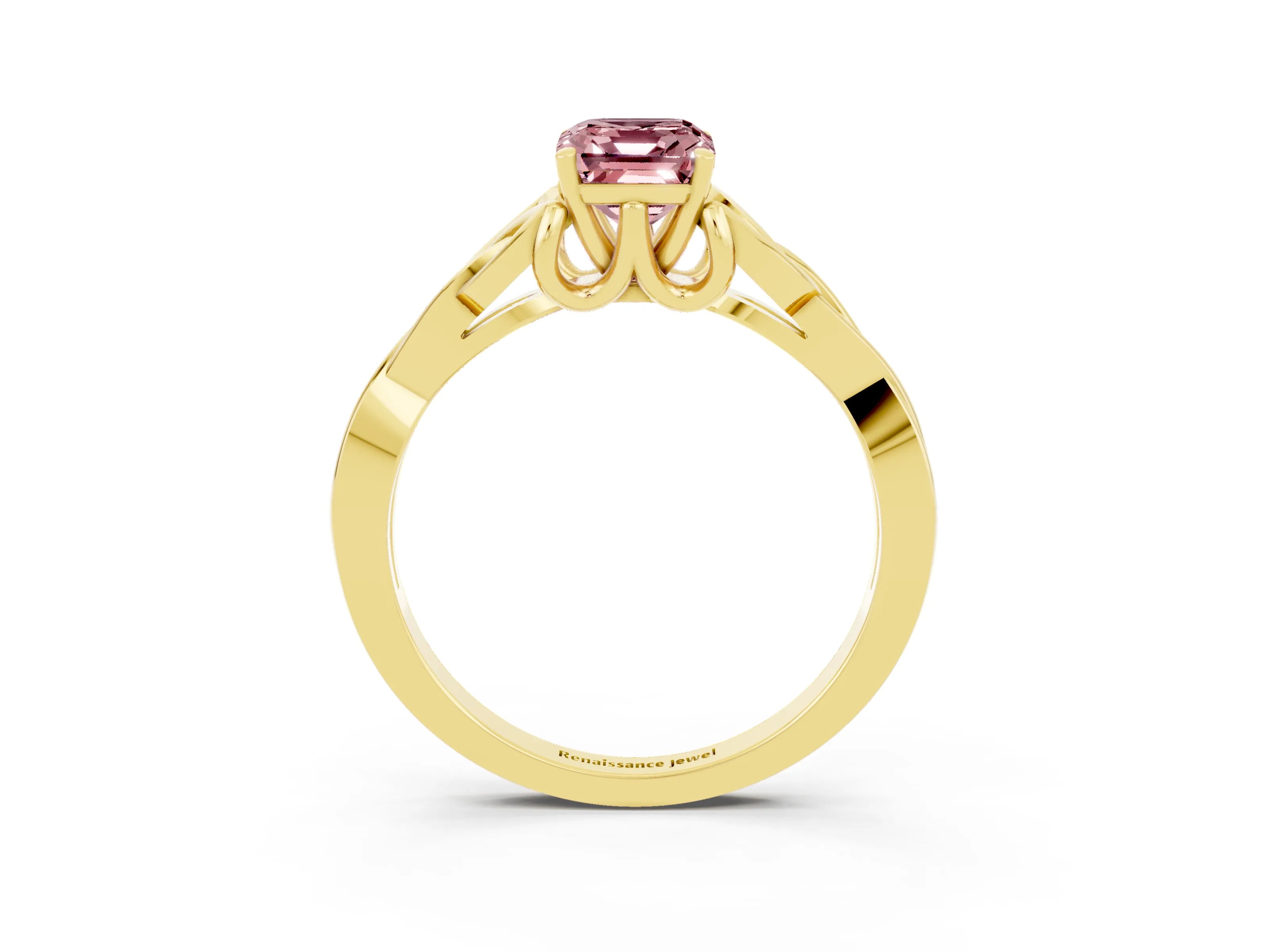Yellow gold Emerald Cut Morganite Solitaire Celtic Knot Ring with Four-Prong Setting_15