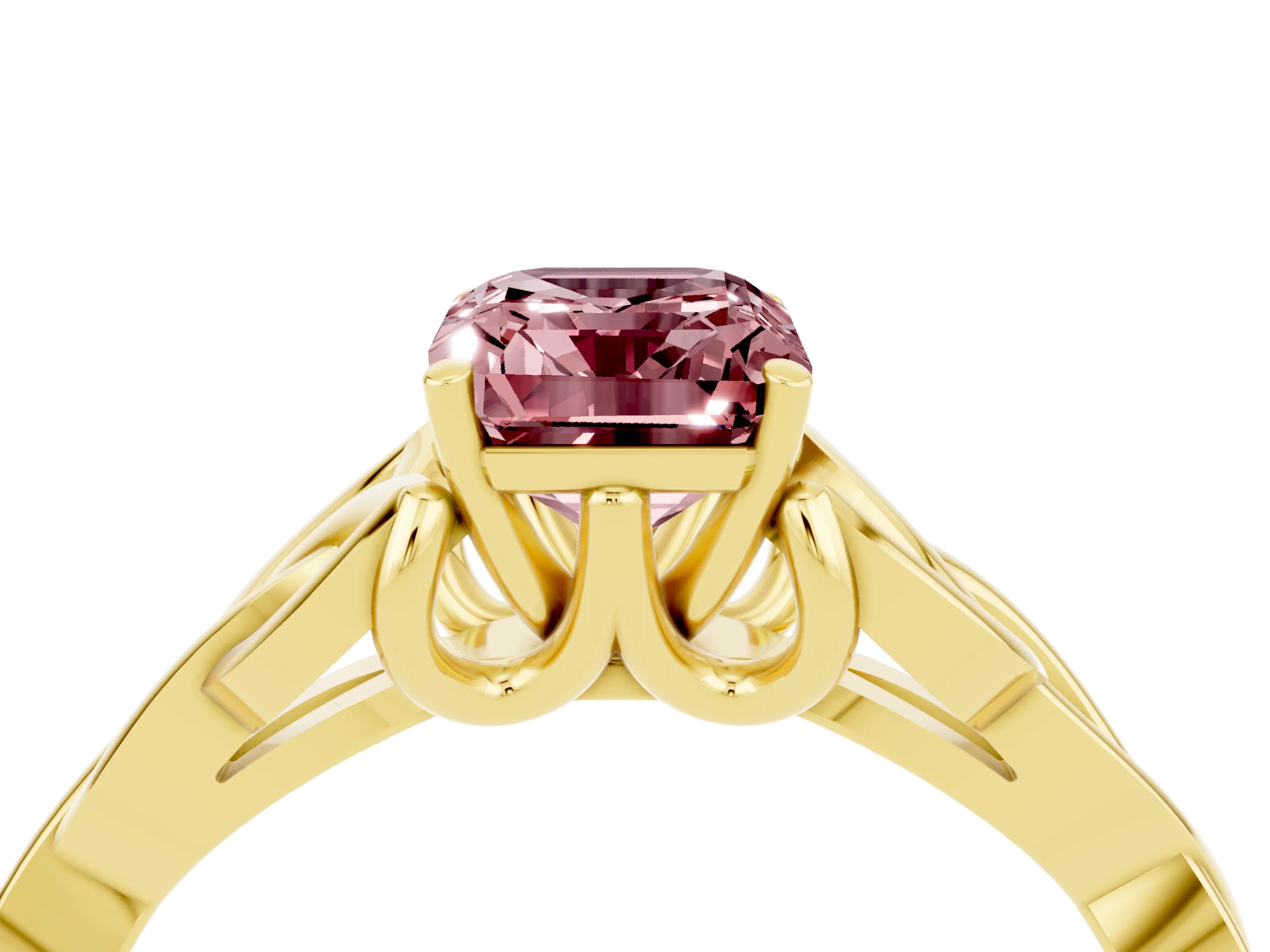 Yellow gold Emerald Cut Morganite Solitaire Celtic Knot Ring with Four-Prong Setting_16