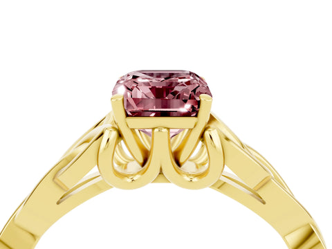 Yellow gold Emerald Cut Morganite Solitaire Celtic Knot Ring with Four-Prong Setting_16