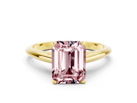 Yellow gold Emerald Cut Morganite Solitaire Engagement Ring with Cathedral Setting and Four-Prong Mount_12