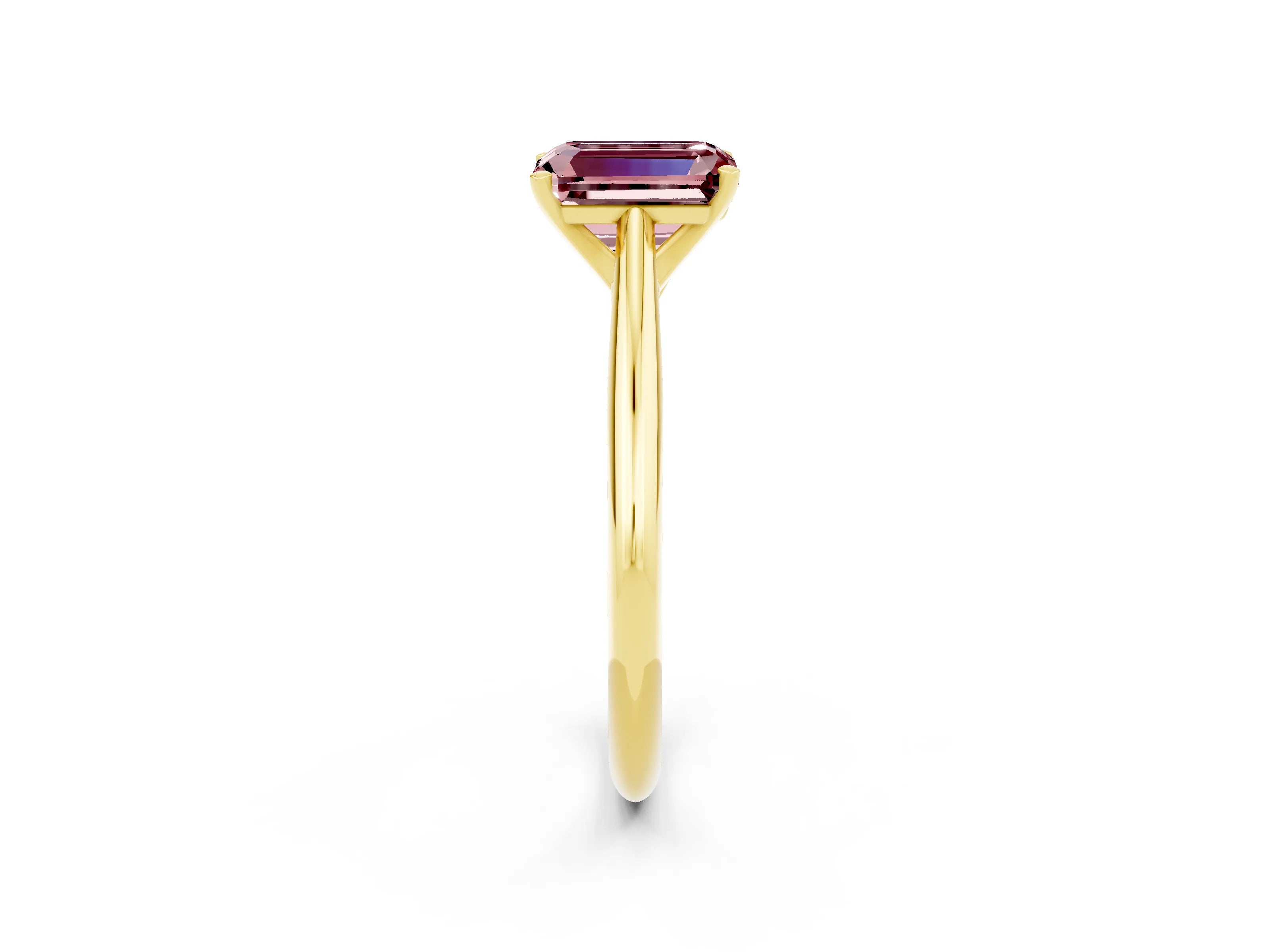 Yellow gold Emerald Cut Morganite Solitaire Engagement Ring with Cathedral Setting and Four-Prong Mount_14